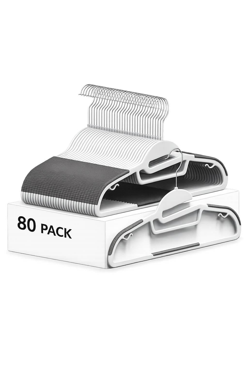 Belofay 80 Pack White Plastic Coat Hangers Non Slip Heavy Duty Adult Clothes