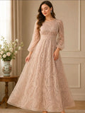 Pakistani Embroidered Gown Dress Beige Net Long Sleeve
