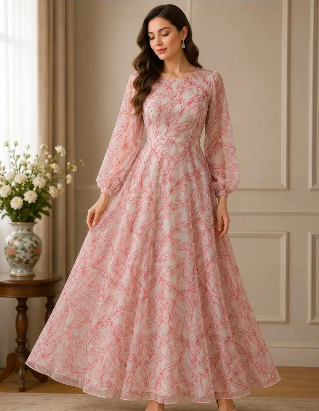 Pink Floral After Wash Soft Arganza Net Gown
