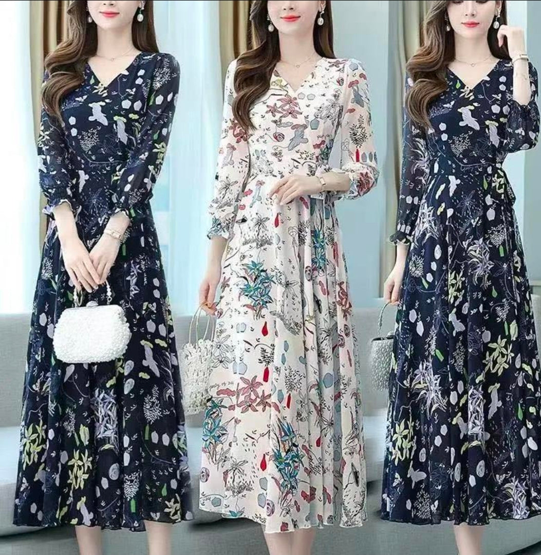 Women Floral Swing Dress Slim Fit Plus Size Autumn