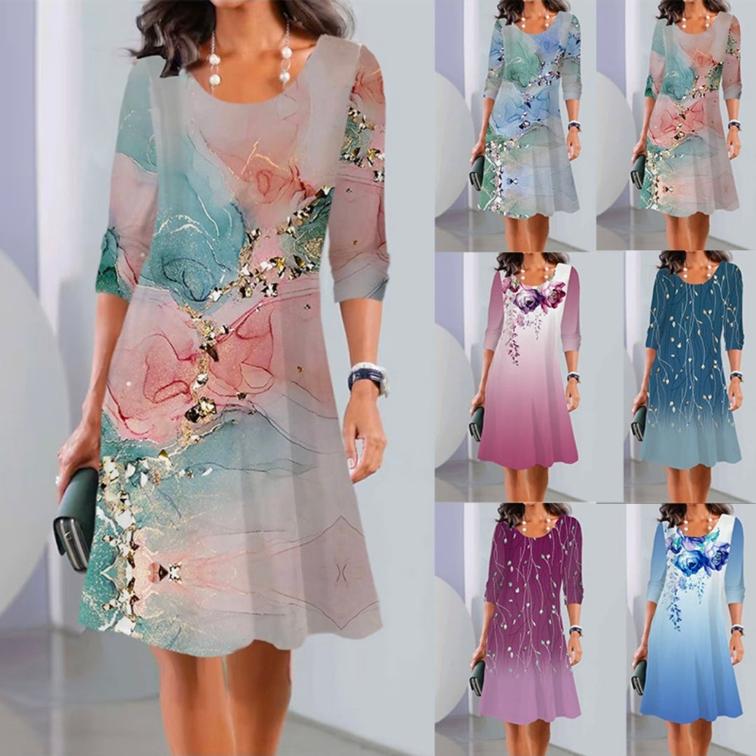 Women Long Sleeve Printed Dress Winter New Collection