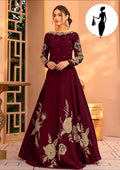 Maroon Embroidered Maxi Dress for Women Party Wear