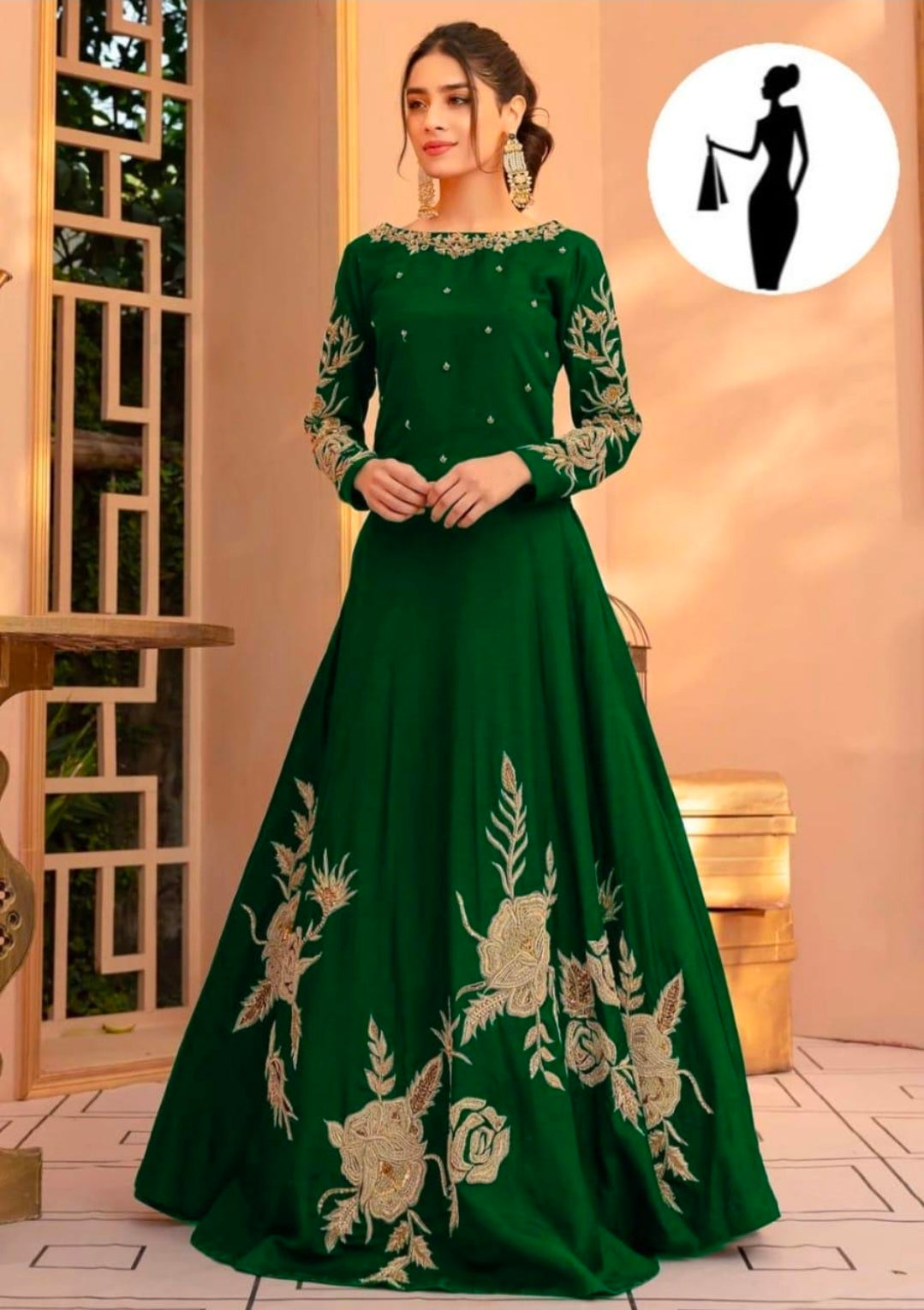 Green Embroidered Maxi Dress for Women Party Wear
