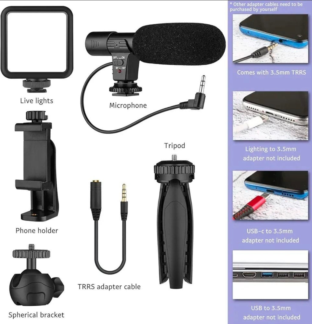 Portable Tripod Stand with Mic & Light Black