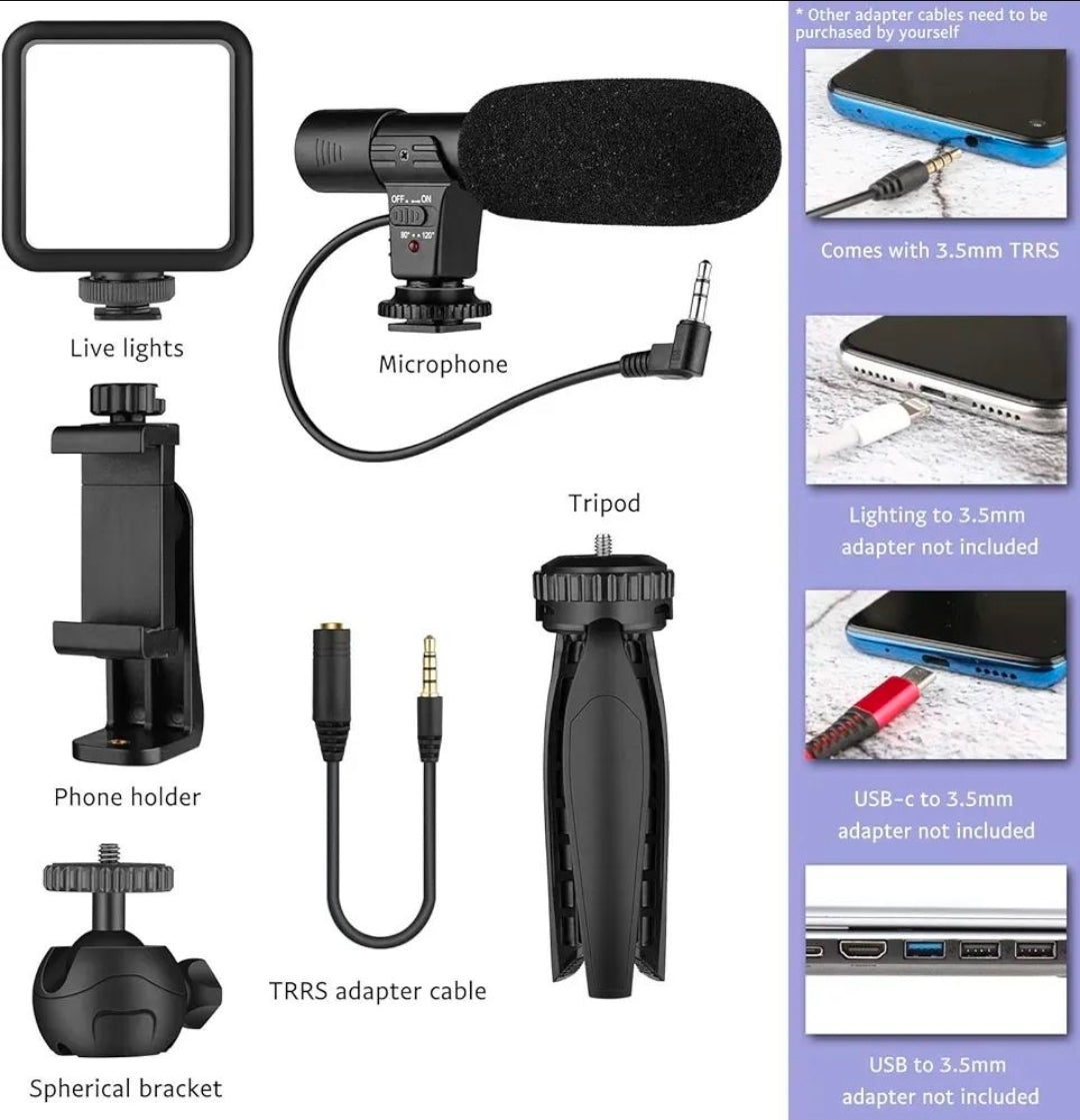 Portable Tripod Stand with Mic & Light Black