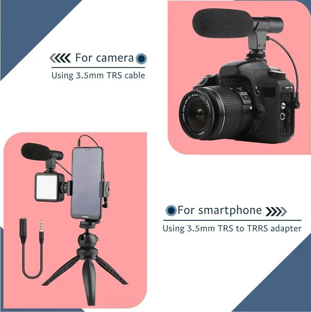 Portable Tripod Stand with Mic & Light Black