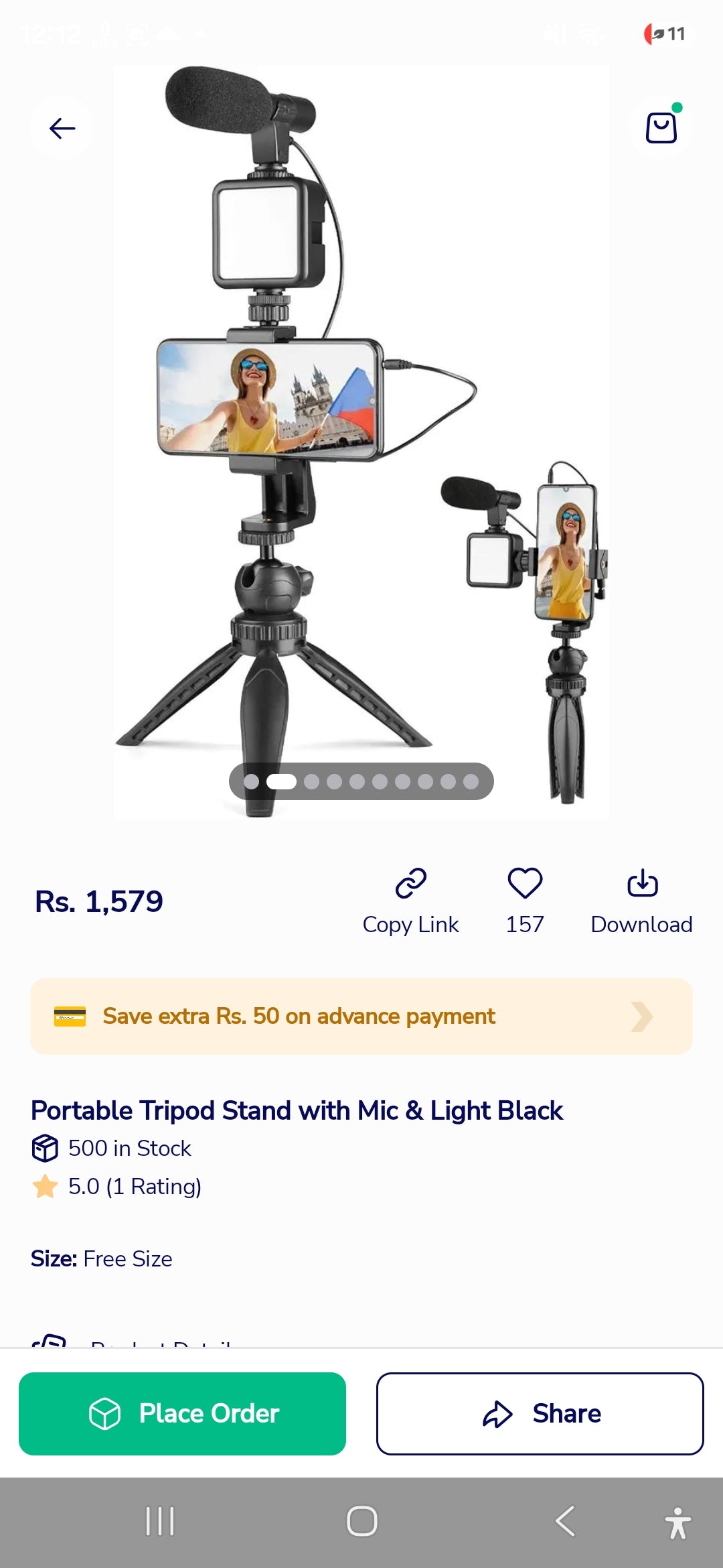 Portable Tripod Stand with Mic & Light Black