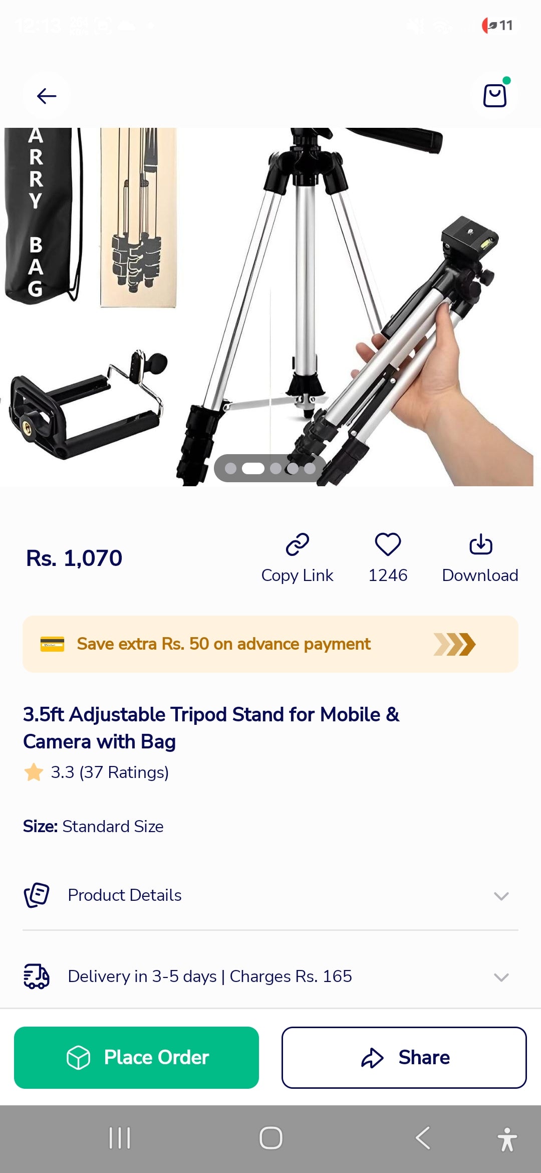 Portable Tripod Stand with Mic & Light Black