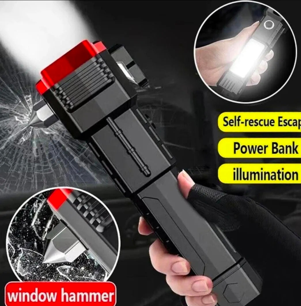 Rechargeable LED Torch with Safety Hammer & Zoom