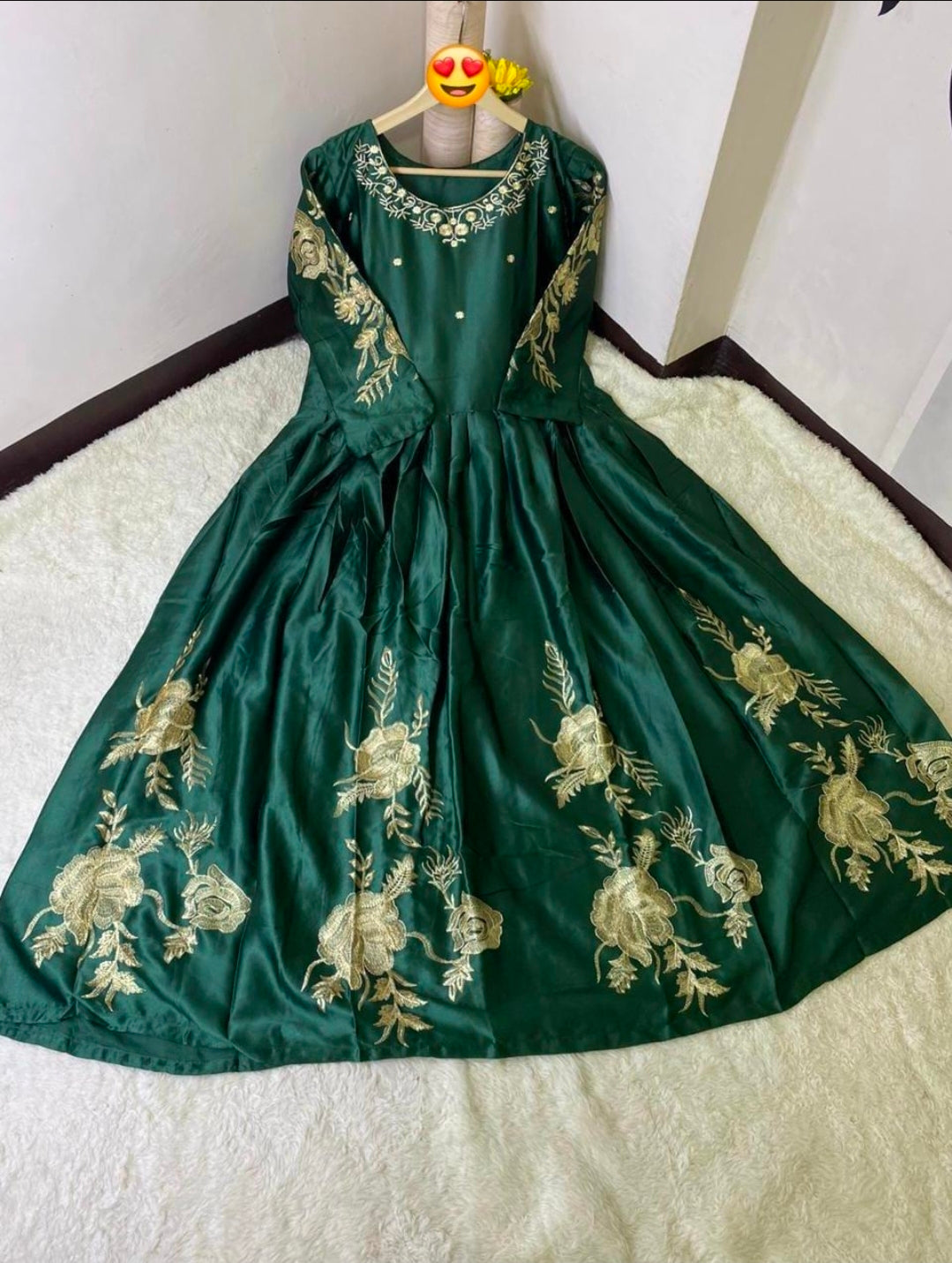 Green Embroidered Maxi Dress for Women Party Wear